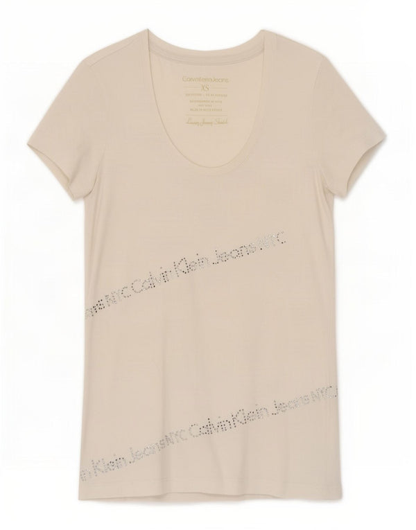 Γυναικείο γραφικό μπλουζάκι Calvin Klein Jeans Top UK 4 XS Λευκό βαμβακερό