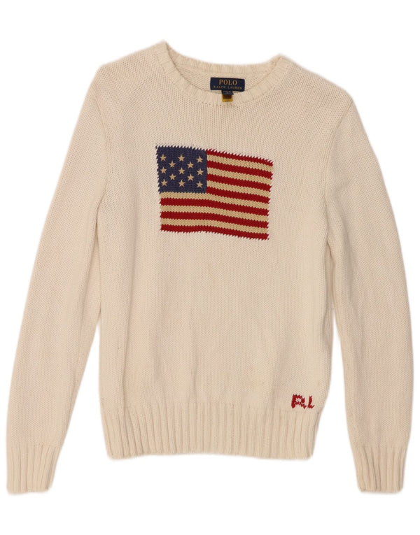 Polo Ralph Lauren Girls Boat Neck Jumper πουλόβερ 14-15 ετών μεγάλο λευκό