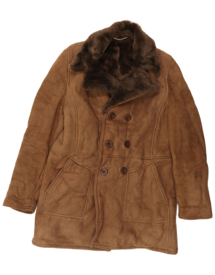 Vintage Ανδρικό Shearling Παλτό με διπλό στήθος IT 52 XL Καφέ