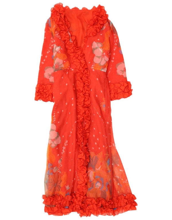 VINTAGE Γυναικείο Ρόμπο Μάξι Φόρεμα UK 12 Μεσαίο κόκκινο φλοράλ