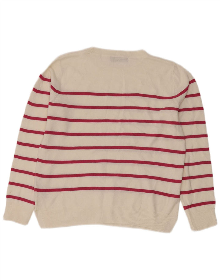 Marks & Spencer Γυναικείο πουλόβερ με λαιμόκοψη UK 10 Small White ριγέ