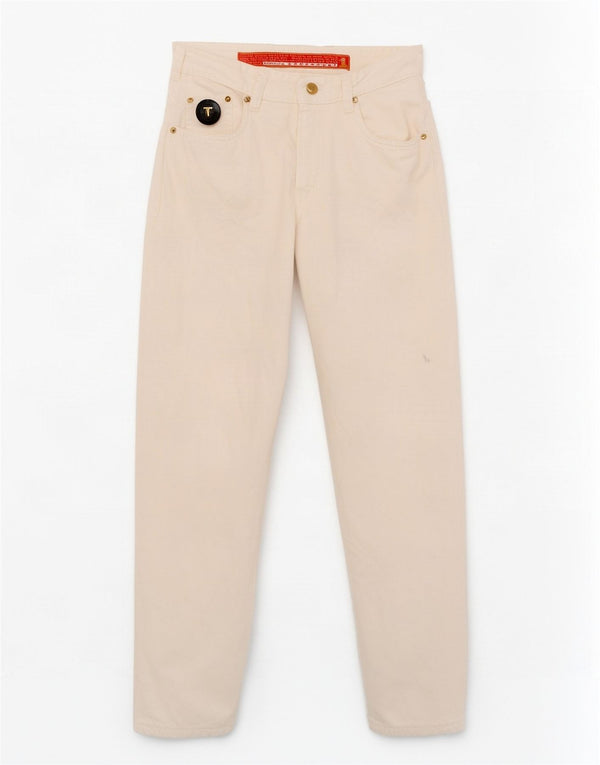 Trussardi γυναικείο κωνικό ψηλόμεσο τζιν IT 32 2XS W26 L30 λευκό βαμβακερό