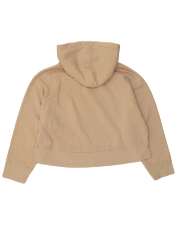 Zara Womens Crop Hoodie Jumper UK 16 Large Beige Cotton