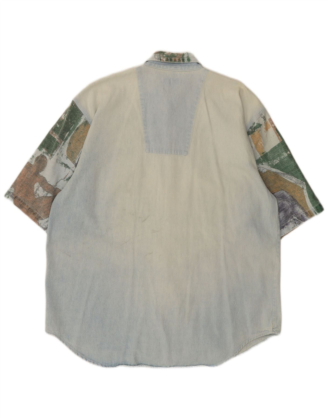 Vintage Ανδρικό κοντομάνικο τζιν πουκάμισο μεγάλο μπλε συνονθύλευμα ρετρό