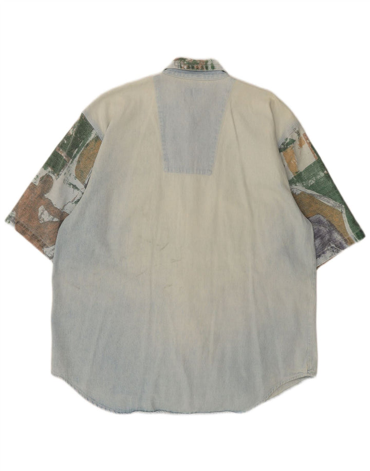 Vintage Ανδρικό κοντομάνικο τζιν πουκάμισο μεγάλο μπλε συνονθύλευμα ρετρό