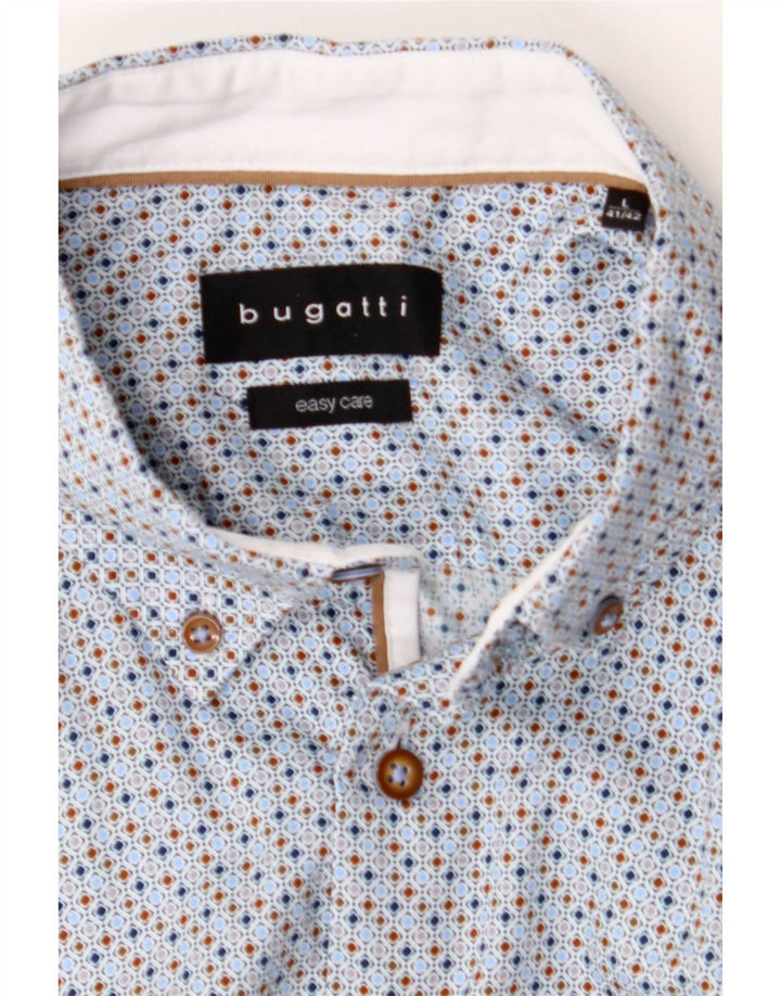Bugatti Mens Easy Care Shirt Size 41/42 Large Blue Geometric