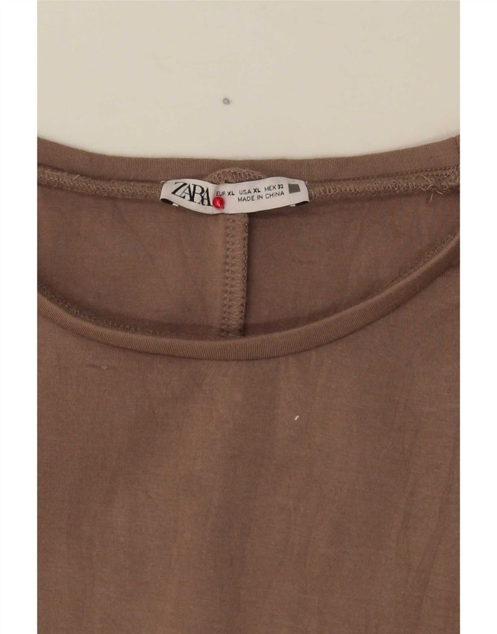 Zara Γυναικεία Crop Oversized Μπλούζα Top UK 18 XL Brown