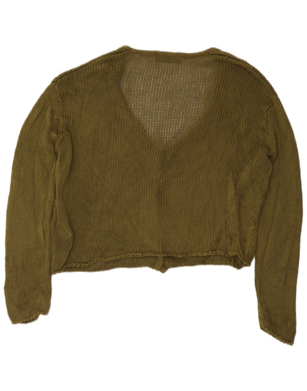 Zara Γυναικείο πουλόβερ ζακέτας Crop UK 16 Large Khaki Cotton