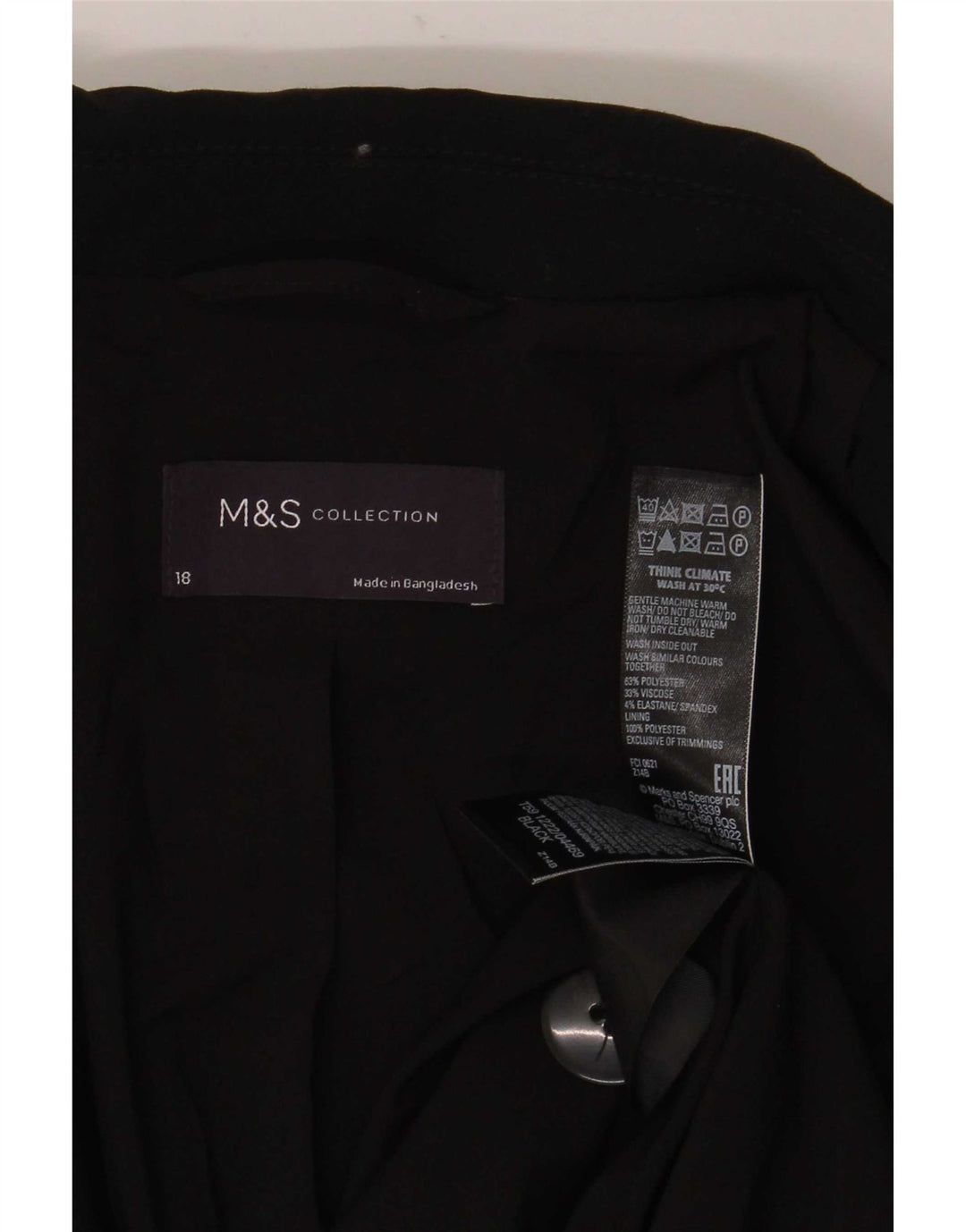 Marks & Spencer Γυναικείο Μπουφάν Μπλέιζερ με 1 Κουμπί UK 18 XL Μαύρο