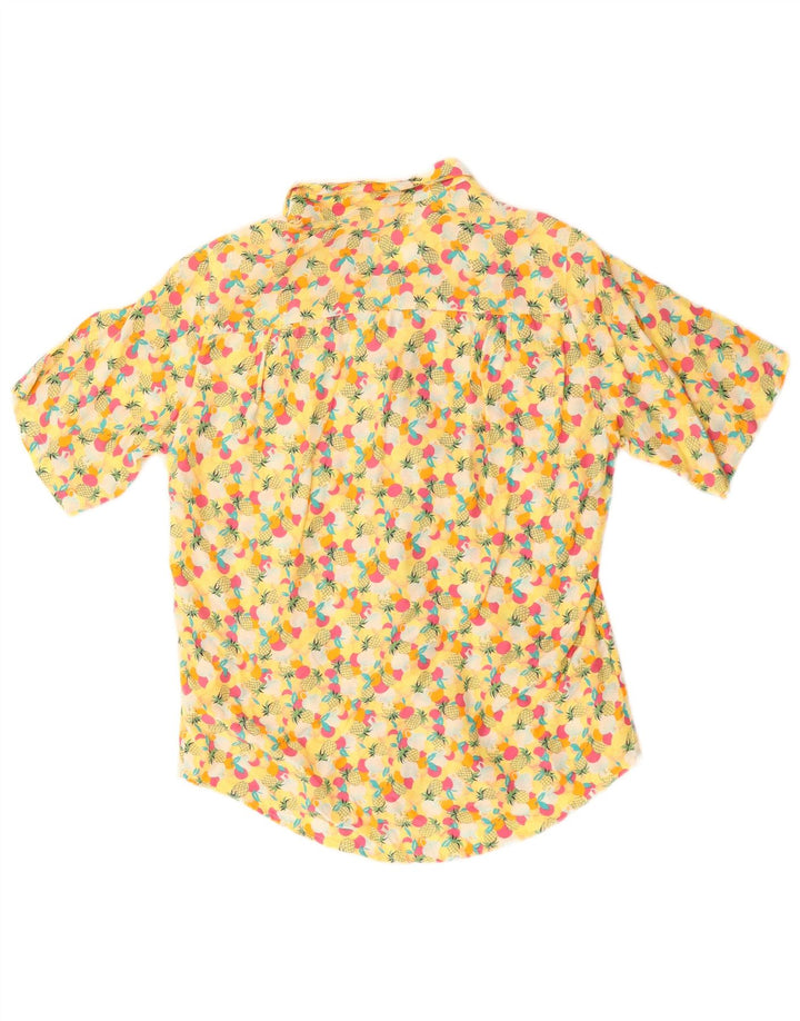 Vintage γυναικείο πουκάμισο αφηρημένο μοτίβο μπλούζα UK 14 μεγάλο κίτρινο