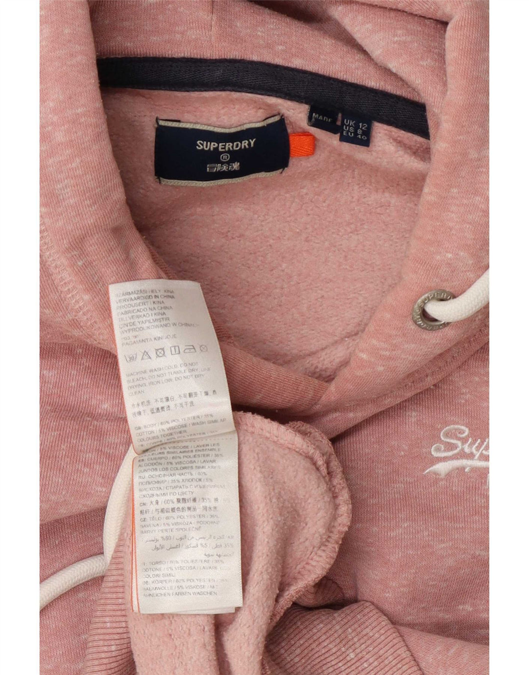 Superdry γυναικείο φούτερ με κουκούλα UK 12 Medium Pink Flecked Polyester