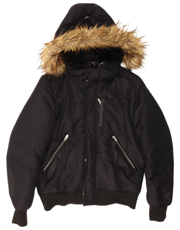 Zara Ανδρικό Bomber Jacket UK 40 Large Navy Blue Polyester