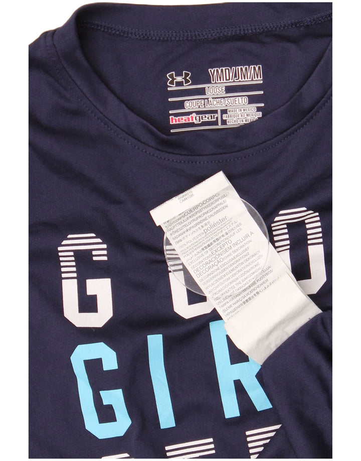 Under Armour Boys Heat Gear Graphic T-shirt Top 9-10 Years Medium Navy Blue