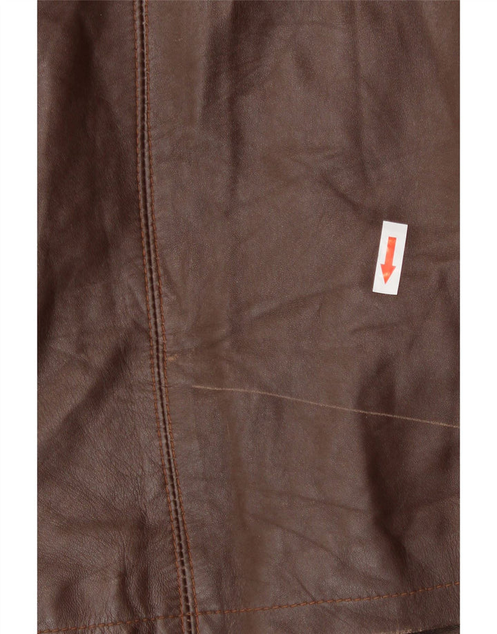 Vintage Γυναικείο με κουκούλα Loose Fit Δερμάτινο Παλτό IT 44 Δέρμα μεσαίου καφέ