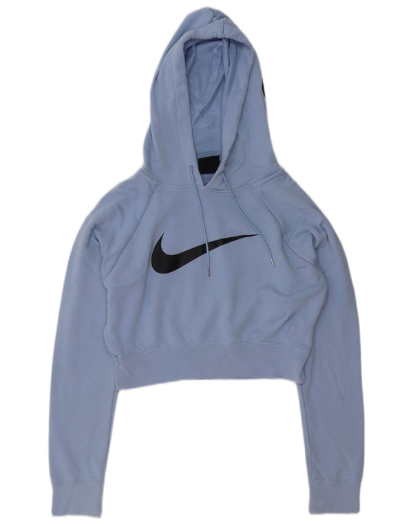 Γυναικείο γραφικό κουκούλα Nike Crop UK 10 Small μπλε βαμβακερό