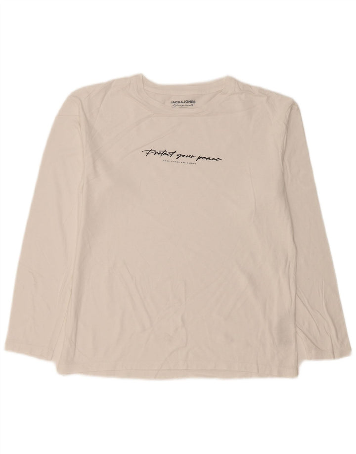 Jack & Jones Ανδρικό γραφικό μπλουζάκι μακρυμάνικο μεσαίο λευκό βαμβακερό