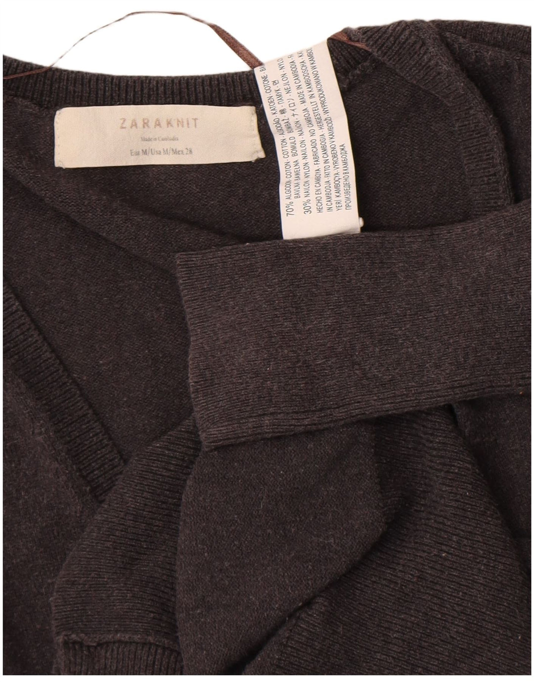 Zara Γυναικείο πουλόβερ ζακέτα UK 12 μεσαίο γκρι βαμβακερό