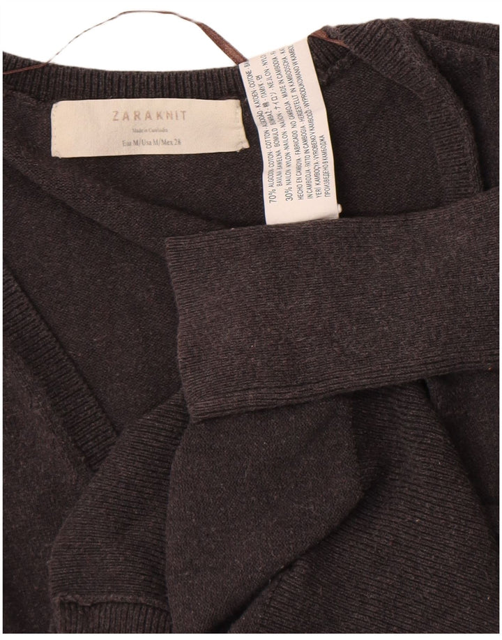 Zara Γυναικείο πουλόβερ ζακέτα UK 12 μεσαίο γκρι βαμβακερό