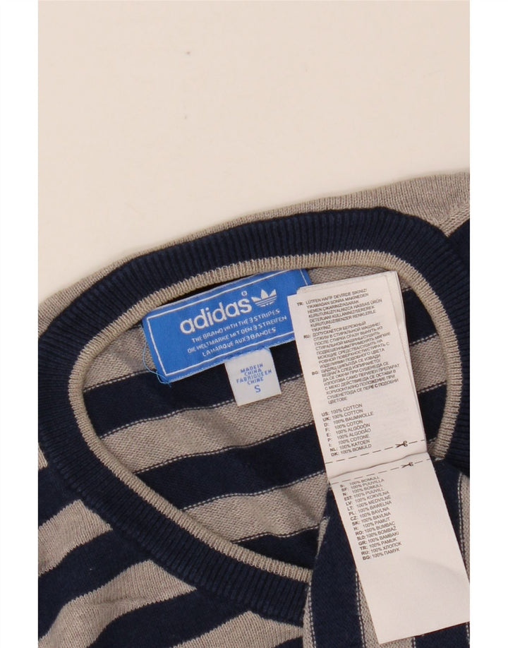 Ανδρικό πουλόβερ ADIDAS με λαιμόκοψη με λαιμόκοψη μικρό, μπλε ναυτικό, βαμβακερό ριγέ