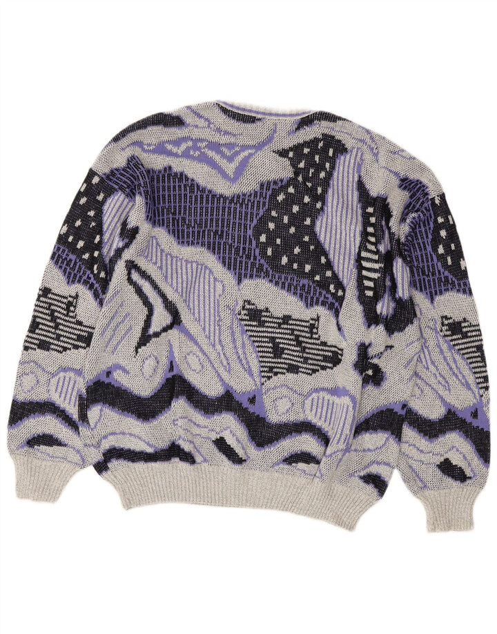 VINTAGE Γυναικείο Abstract Pattern πουλόβερ με λαιμόκοψη UK 20 2XL Γκρι