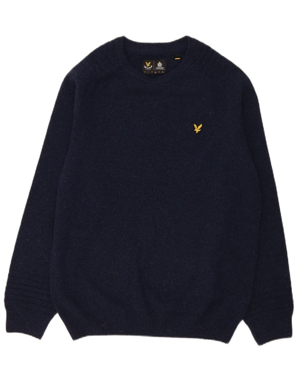 Ανδρικό πουλόβερ με λαιμόκοψη Lyle & Scott Μεγάλο μάλλινο μπλε ναυτικό