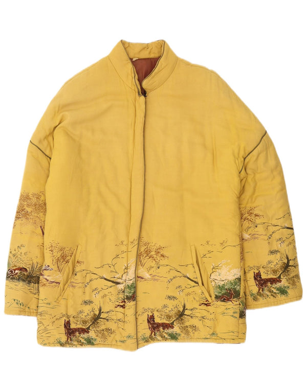 Vintage γυναικείο μπουφάν UK 16 Large Yellow Animal Print Polyester