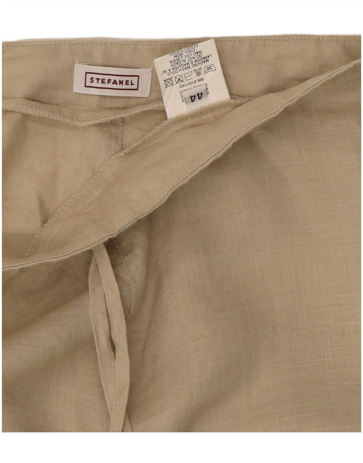 Stefanel Γυναικείο φαρδύ παντελόνι casual IT 44 Medium W30 L29 Beige Ramie