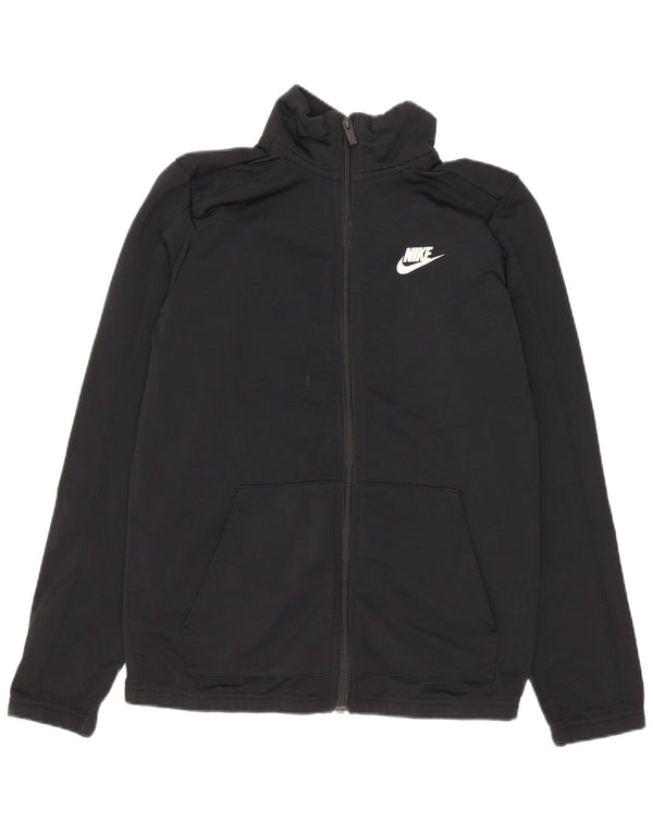 Nike Boys Tracksuit Top Jacket 12-13 Years Large Black Polyester