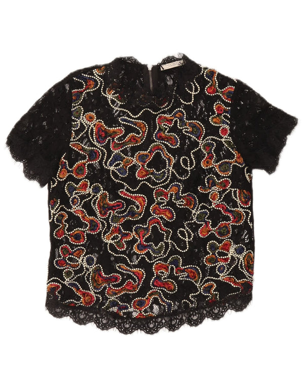 ZARA Γυναικεία μπλούζα See Through Lace Top 10 Small Black Floral Nylon