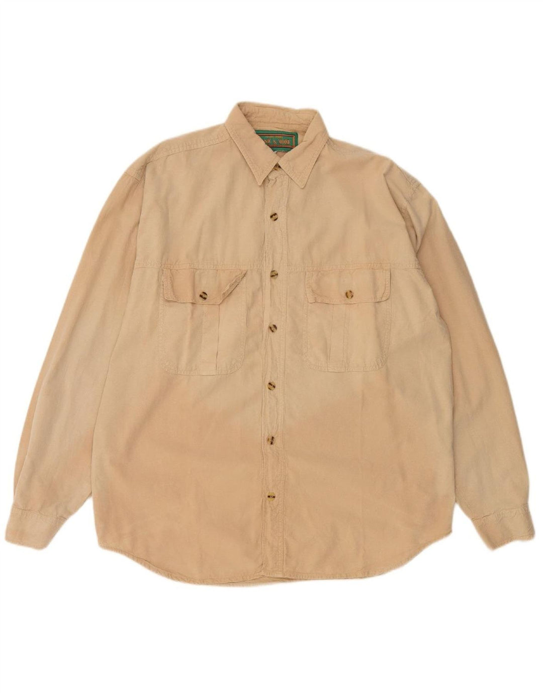VINTAGE Mens Shirt Medium Beige Cotton Vintage Vintage and Second-Hand Vintage from Messina Hembry 
