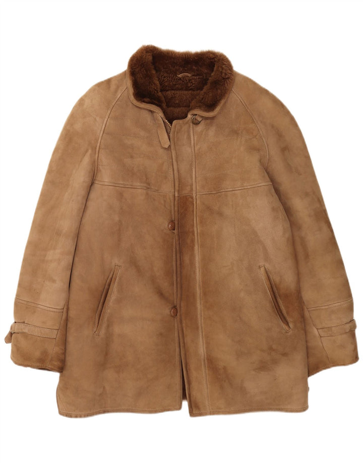 Vintage Ανδρικό Shearling Jacket IT 48 Δερμάτινο Μεσαίο Καφέ