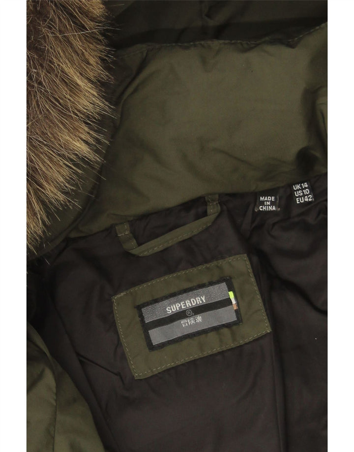 Superdry Γυναικείο παλτό με κουκούλα UK 14 Large Khaki Polyester