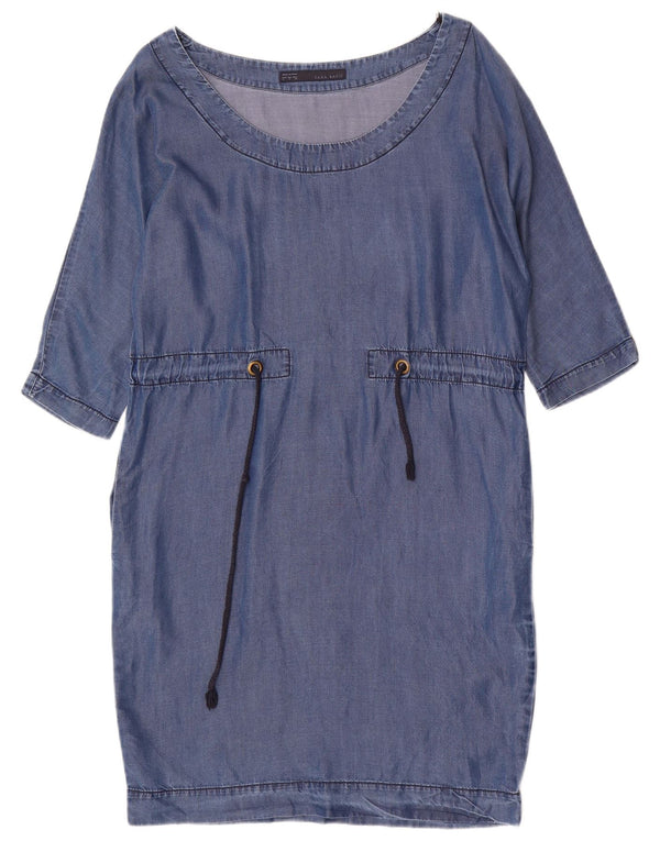 Zara Γυναικείο 3/4 μανίκι τζιν φόρεμα UK 10 Small Blue Lyocell
