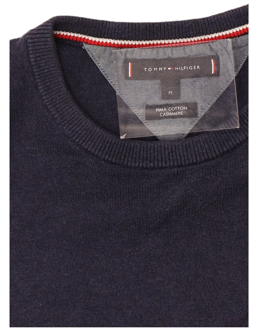 Ανδρικό πουλόβερ με λαιμόκοψη Tommy Hilfiger, Βαμβακερό μεσαίο ναυτικό
