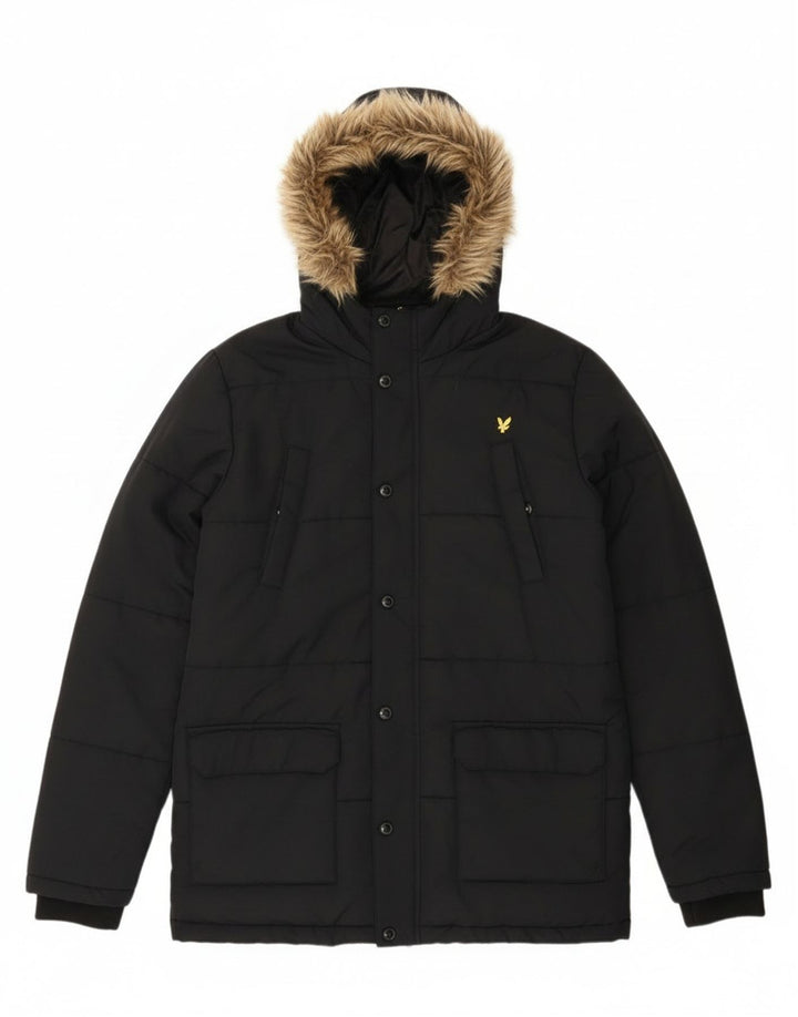 Μπουφάν Lyle & Scott Boys με κουκούλα με επένδυση 14-15 ετών μαύρο πολυαμίδιο