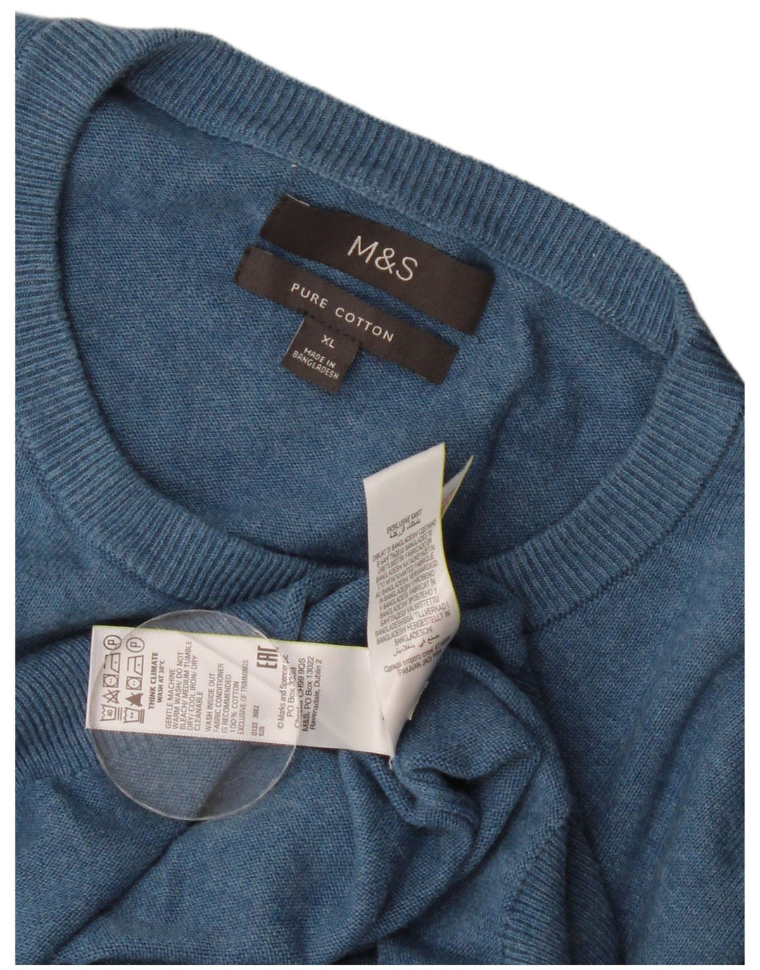Marks & Spencer Ανδρικό πουλόβερ με λαιμόκοψη XL Μπλε βαμβακερό