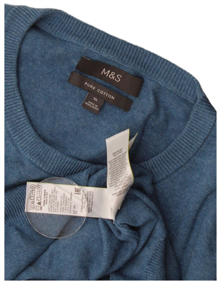 Marks & Spencer Ανδρικό πουλόβερ με λαιμόκοψη XL Μπλε βαμβακερό