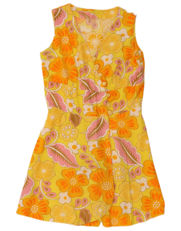 Vintage γυναικείο αμάνικο φόρεμα A-Line UK 12 Medium Yellow Floral