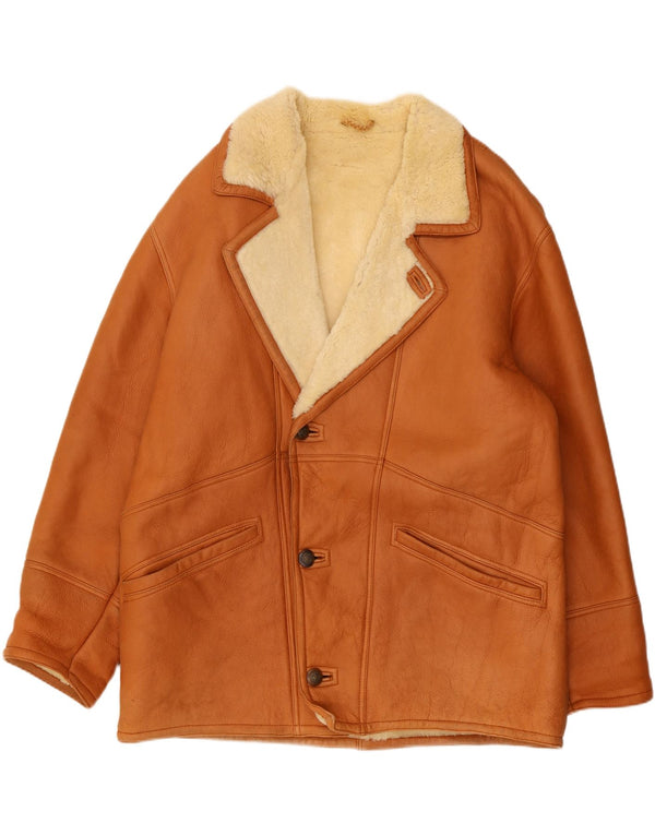 Vintage Ανδρικό Shearling Jacket UK 40 Large Brown Δερμάτινο