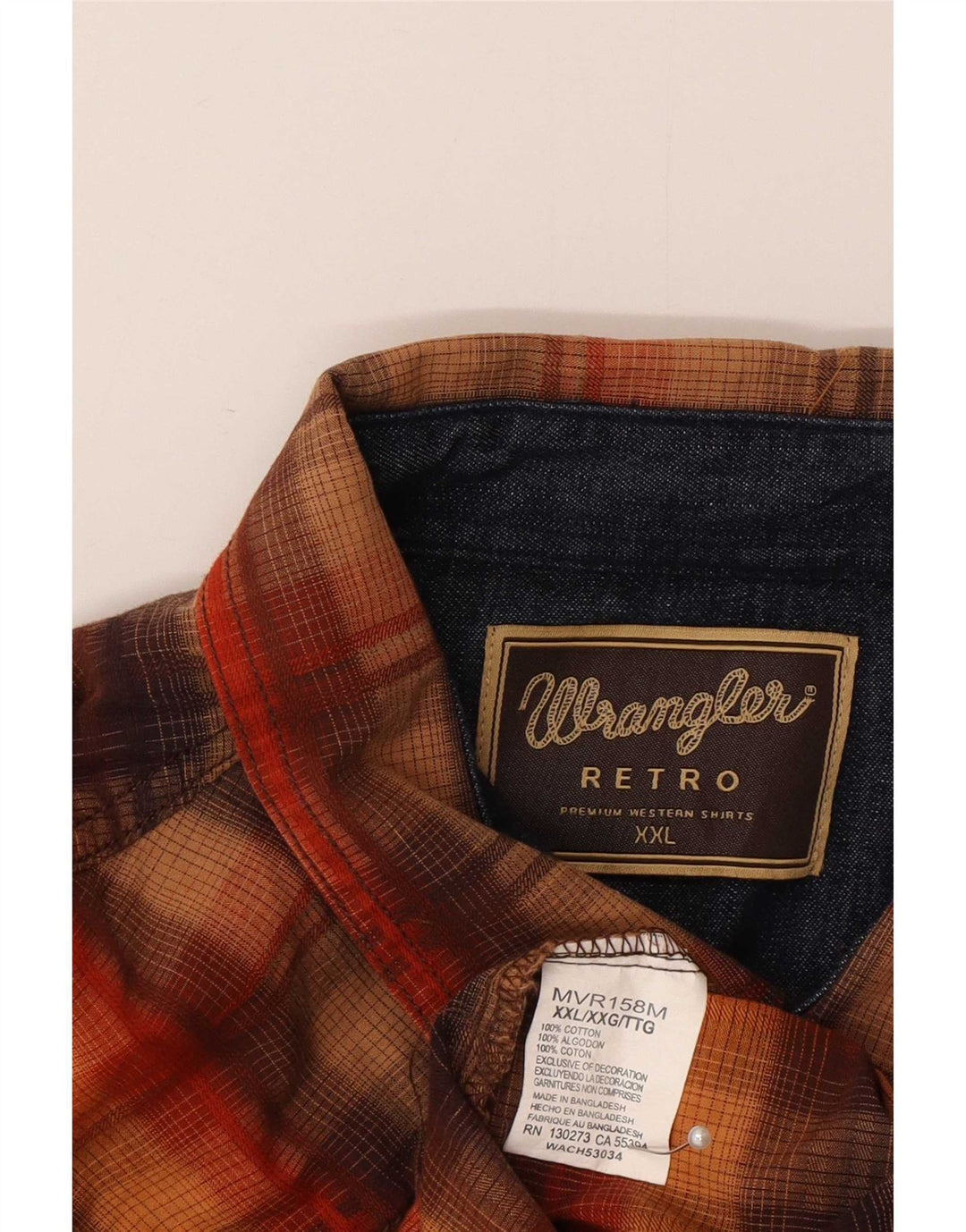 Ανδρικό ρετρό πουκάμισο Wrangler 2XL καφέ βαμβακερό