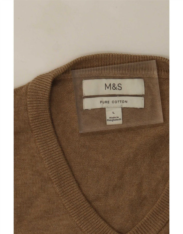Marks & Spencer Ανδρικό πουλόβερ με λαιμόκοψη V-λαιμόκοψη μεγάλο καφέ βαμβακερό
