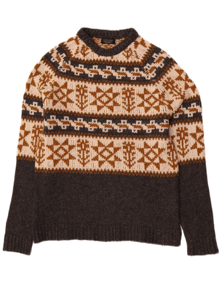 Ανδρικό πουλόβερ Zara Crew Neck Jumper Medium Grey Fair Isle Acrylic