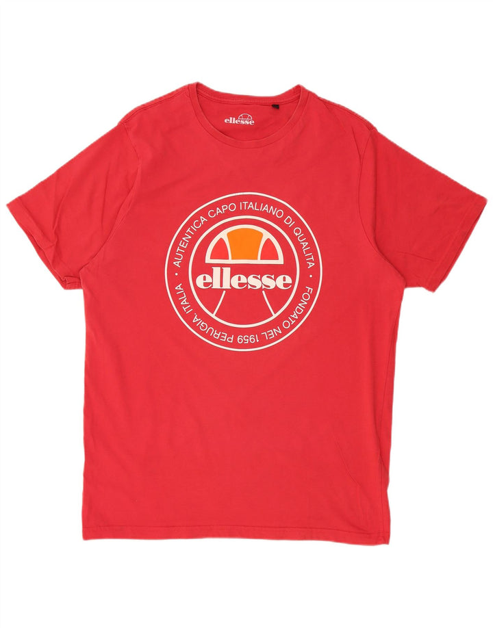ELLESSE Mens Graphic T-Shirt Top Large Red Cotton