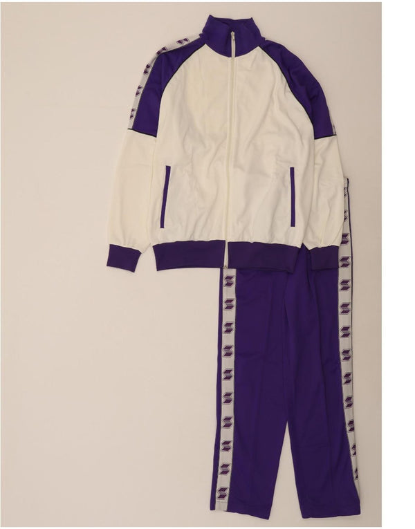 Vintage Mens Graphic Full Tracksuit Large  White Colourblock Polyester