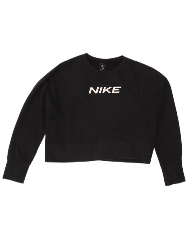 Γυναικείο φούτερ Nike Crop με γραφικό μεγάλο μέγεθος Jumper UK 10 Small Black