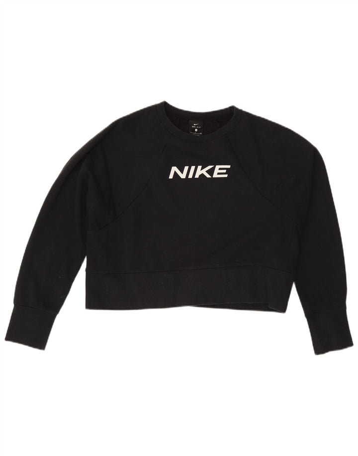 Γυναικείο φούτερ Nike Crop με γραφικό μεγάλο μέγεθος Jumper UK 10 Small Black