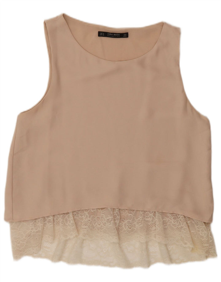 Zara Γυναικεία Αμάνικη Μπλούζα Τοπ UK 10 Small Beige
