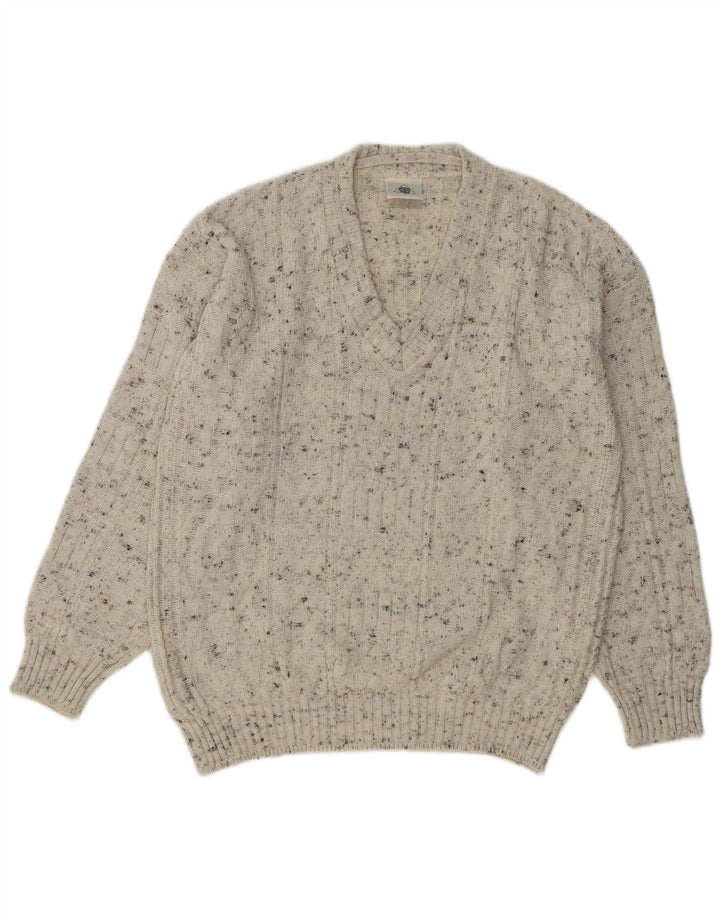 NEW FAST Mens New Fast V-Neck Jumper Sweater Medium Off White Flecked