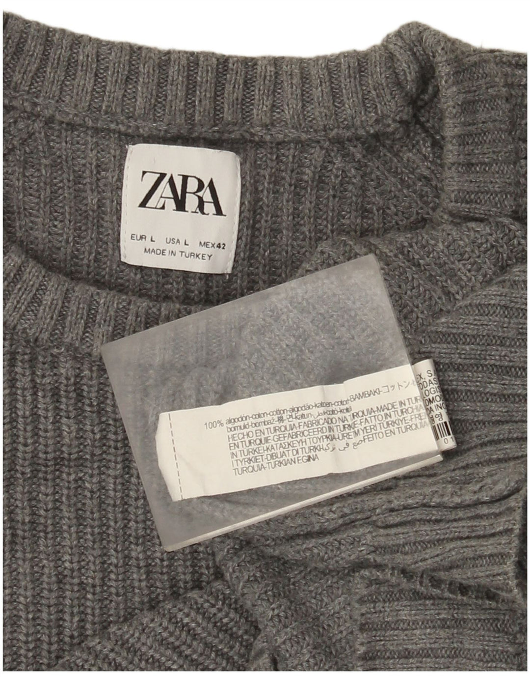 Ανδρικό πουλόβερ Zara με λαιμόκοψη μεγάλο γκρι βαμβακερό