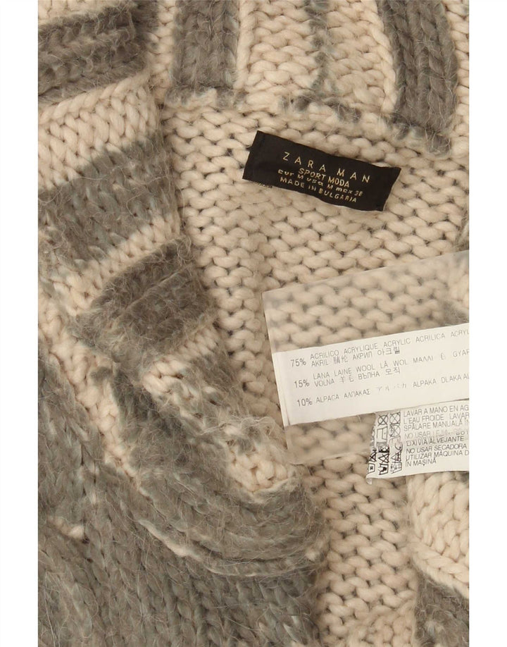 Ανδρικό πουλόβερ Zara Ζακέτα Μεσαίο Χακί Ριγέ Ακρυλικό